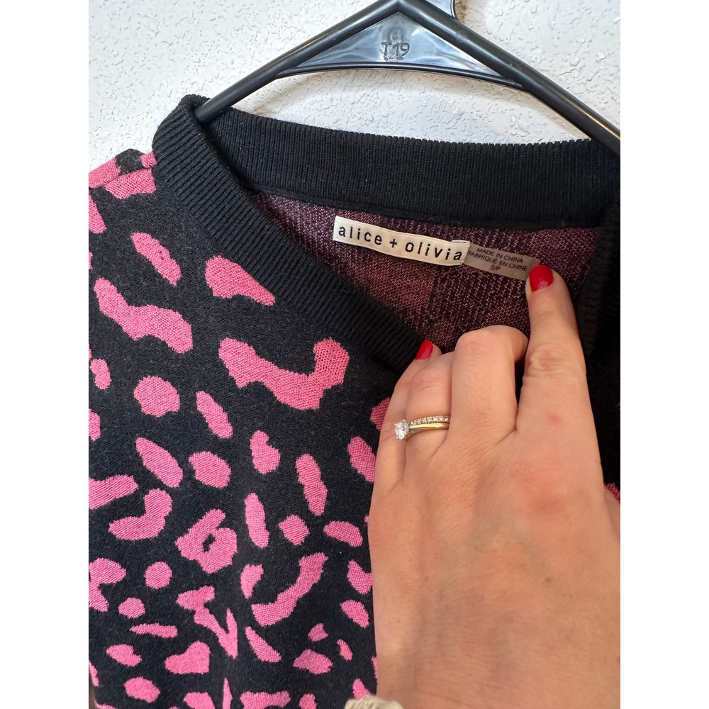 Alice + Olivia Womens Pink Black Leopard Wool Blend Sweater CC810S01716 Size S/P - Picture 5 of 5